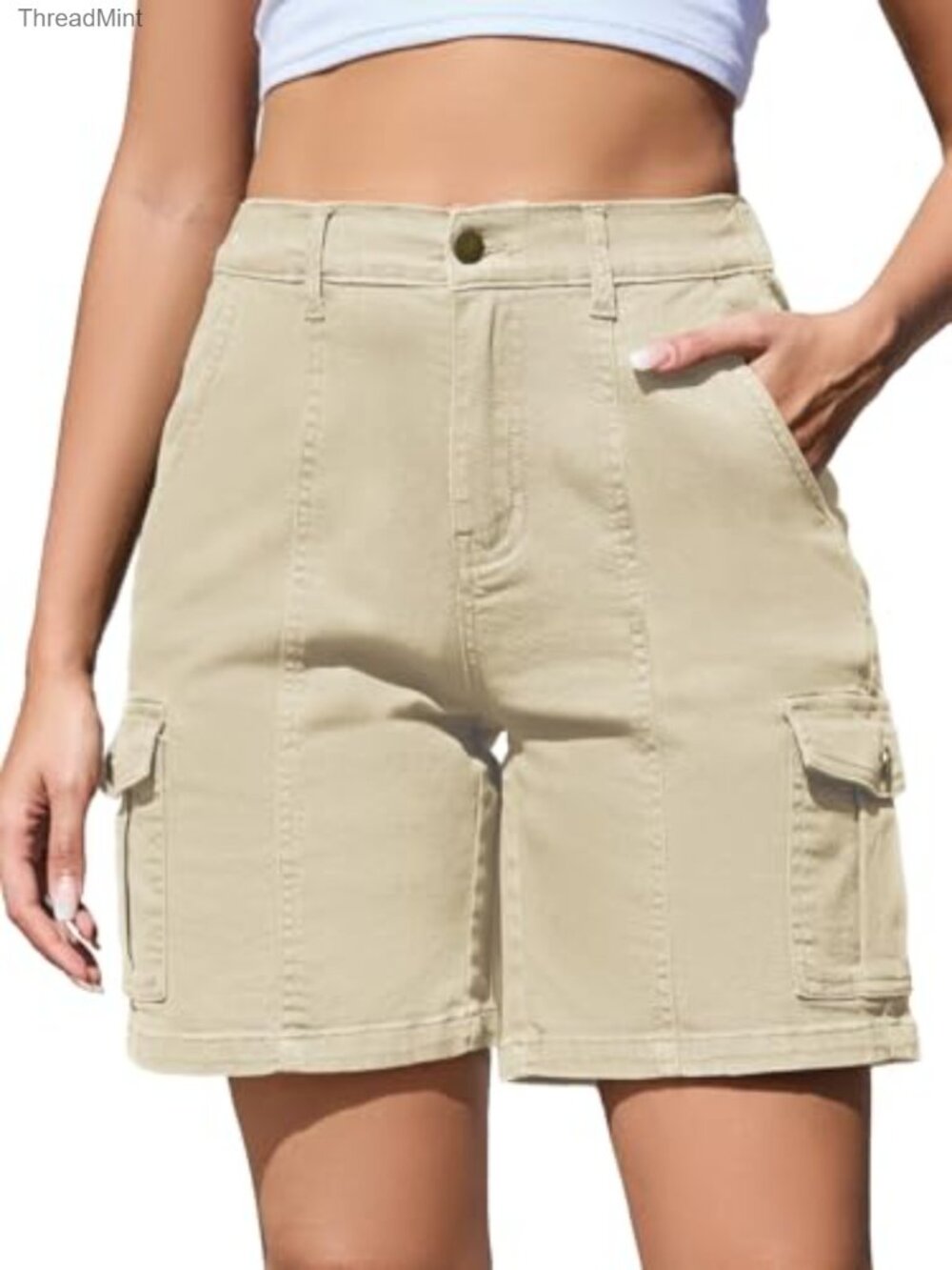 Women's 7" Inseam High Waisted Stretchy Bermuda Jean Shorts Cargo Utility Jorts